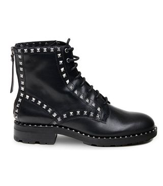ASH + WOLF Biker Boots Black Leather & Silver Studs
