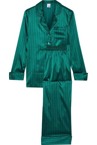 Iris & Ink + Mairead Striped Stretch-Silk Satin Pajama Set