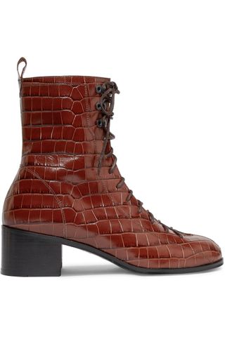 By Far + Bota Croc-Effect Leather Ankle Boots