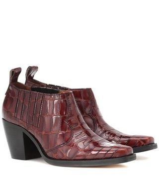 Ganni + Nola Embossed Leather Ankle Boots