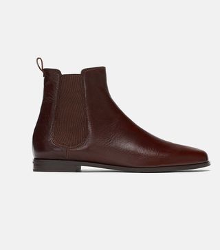 Zara + Flat Leather Ankle Boots with Elastic Sides