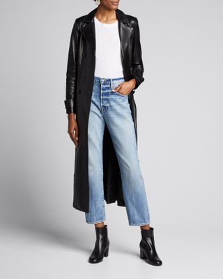 Frame + Belted Leather Double-Breasted Trench Coat