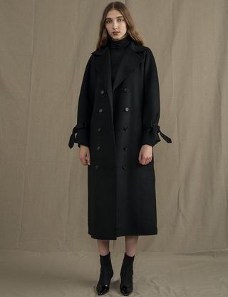 Pixie Market + Black Wool Trench Coat