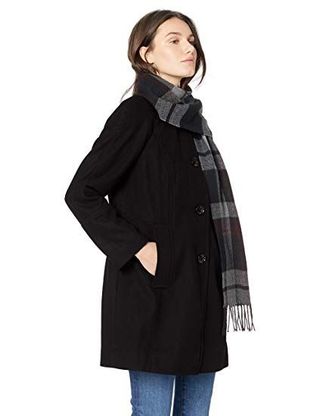 London Fog + Raglan Thigh Length Button Front Wool Coat With Scarf
