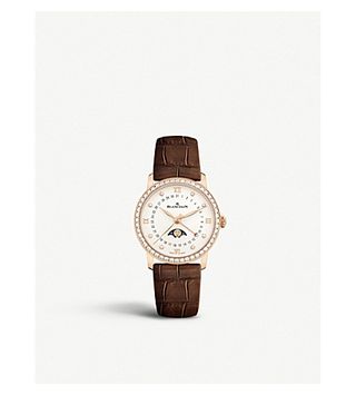 Blancpain + Quantieme Phases de Lune 18ct Rose-Gold, Diamond and Leather Strap Watch