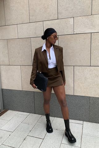 Chelsea boots and skirt on sale