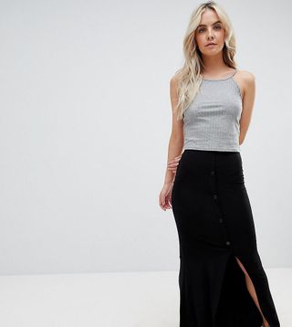 ASOS Petite + Maxi Skirt With Button Front and Split Detail