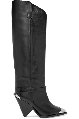 Isabel Marant + Lenskee Metal-Trimmed Leather Knee Boots