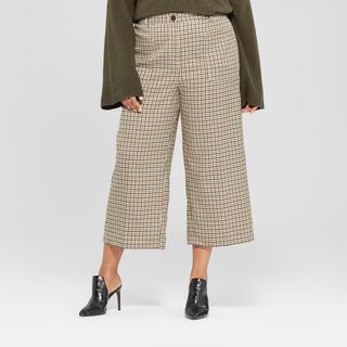 Who What Wear + Plaid Wide-Leg Cropped Suiting Pants