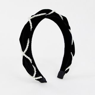 ASOS + Velvet Headband with Pearl Detail