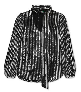 Rixo + Moss Striped Sequined Tulle Blouse
