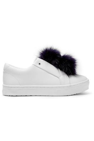 Sam Edelman + Leya Faux Fur-Trimmed Leather Slip-On Sneakers