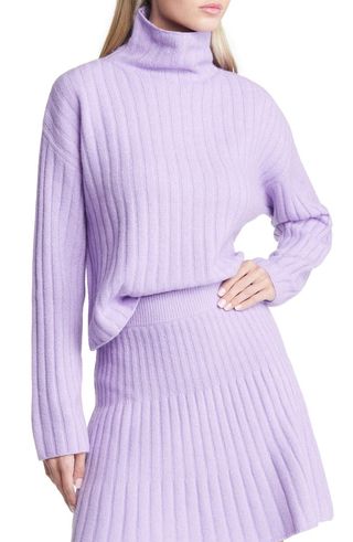 Open Edit + Women's Cotton Blend Rib Turtleneck Sweater