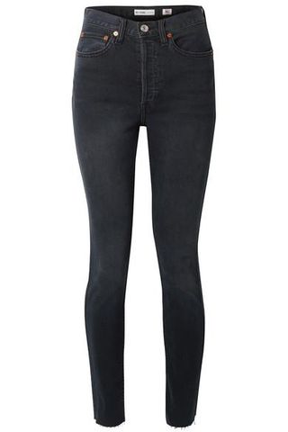 Re/Done + Originals High-Rise Ankle Crop Frayed Skinny Jeans