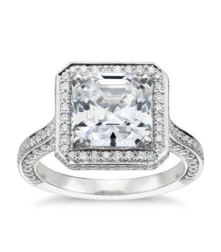 Blue Nile Studio + Asscher Cut Royal Halo Diamond Engagement Ring