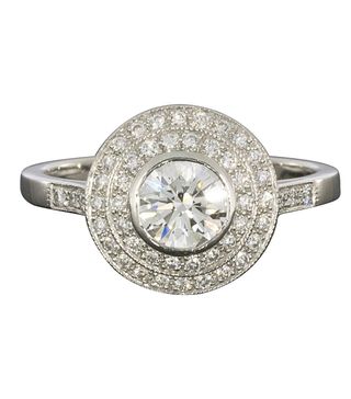 Sebastien Barier + Art Deco Platinum Round Diamond Double Halo Engagement Ring