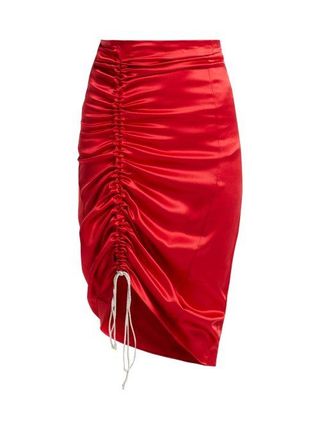 Hillier Bartley + Gathered Silk Satin Pencil Skirt