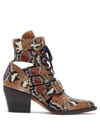 Chloé + Rylee Python Print Leather Ankle Boots