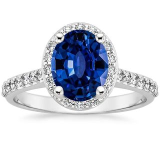 Brilliant Earth + Lab Created Sapphire Fancy Halo Diamond Ring With Side Stones