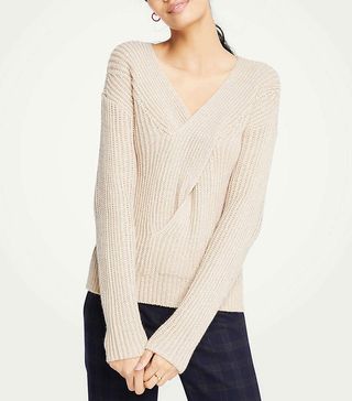 Ann Taylor + V-Neck Ribbed Cable Sweater