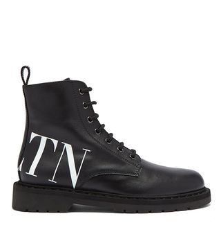 Valentino + VLTN Lace-Up Leather Ankle Boots