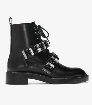 Zara + Leather Biker Ankle Boots With Bejewelled Straps