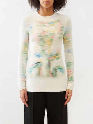 Loewe + Blurred-Print Mesh Long-Sleeved T-Shirt