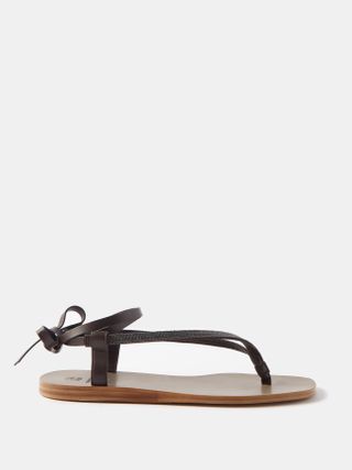 Brunello Cucinelli + Monili-Embellished Leather Ankle-Tie Sandals