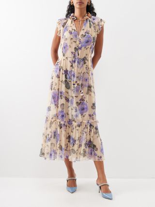 Zimmermann + Flutter Floral-Print Crepe Midi Dress