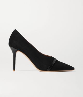Malone Souliers + Constance 85 Leather-Trimmed Suede Pumps