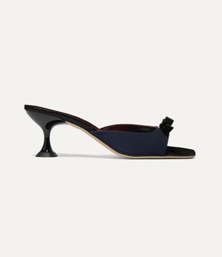 Staud + Leo Bow-Embellished Faille And Lizard-Effect Leather Mules