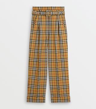 Burberry + Vintage Check Wool High-Waisted Trousers