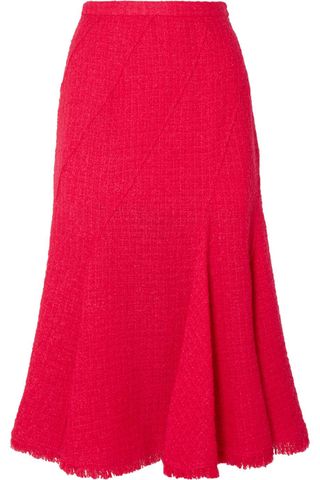 Oscar de la Renta + Frayed Wool-Blend Tweed Midi Skirt