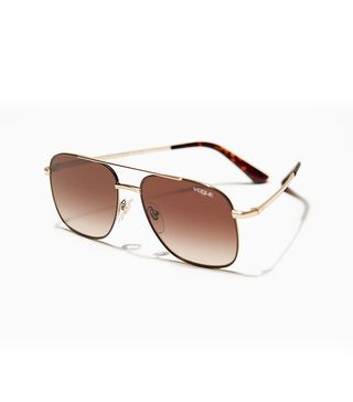 Vogue Eyewear + Gold & Brown Rectangle Sunglasses
