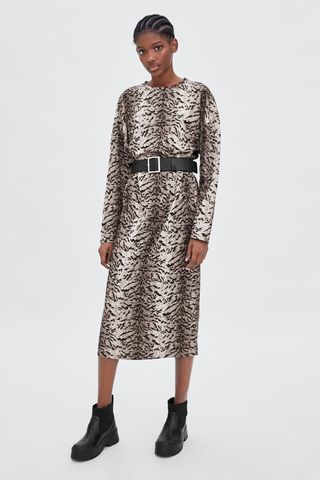 Zara + Belted Animal Print Dress