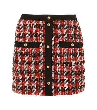 Alessandra Rich + Button-Embellished Bouclé-Tweed Mini Skirt