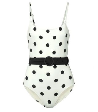 Solid and Striped + The Nina Belted Polka-Dot Swimsuit