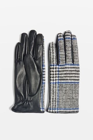 Topshop + Check Leather Touchscreen Gloves