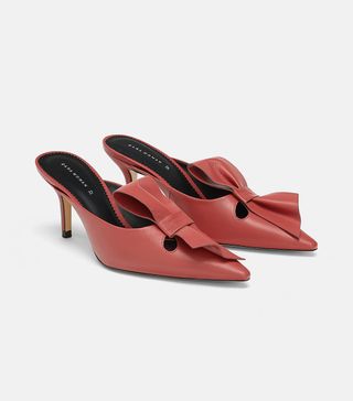 Zara + Heeled Leather Mules With Bow