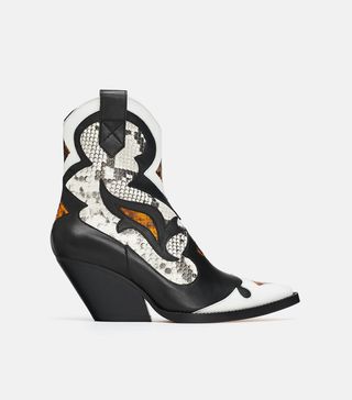 Zara + Animal Print Leather Cowboy Boots