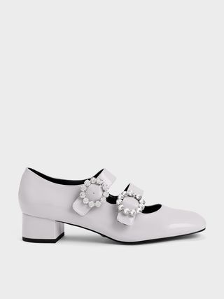 Charles & Keith + Lilac Embellished Buckle Patent Mary Janes
