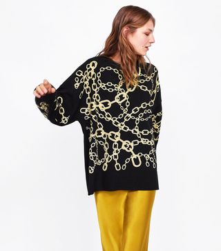 Zara + Chain Print Knit Sweatshirt
