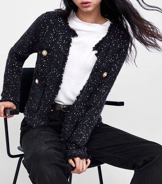 Zara + Tweed Jacket With Sequins