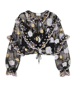 Alice McCall + Ruffled Embroidered Tulle Blouse