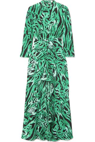 RIXO + Lucy Open-Back Ruffled Animal-Print Silk Maxi Dress