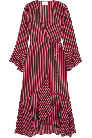 RIXO + + Laura Jackson Luna Striped Silk-Crepe Wrap Dress
