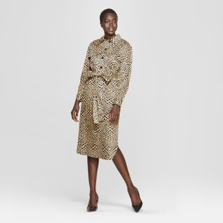 Who What Wear x Target + Leopard Print Self Tie Midi Shirt Dress
