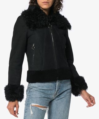 Off-White + Cropped Shearling Long Sleeve Coat