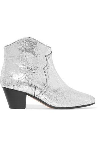 Isabel Marant + Dicker Metallic Cracked-Leather Ankle Boots