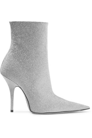 Balenciaga + Knife Glittered Leather Ankle Boots